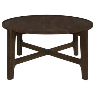 Coffee Table, Round Solid Rubberwood with Brown Finish