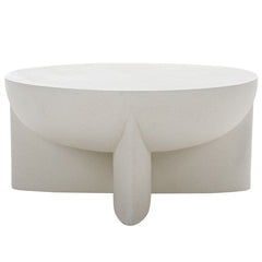 Coffee Table, Round Stone Top with White Pedestal Base