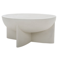 Coffee Table, Round Stone Top with White Pedestal Base
