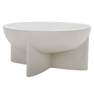 Coffee Table, Round Stone Top with White Pedestal Base