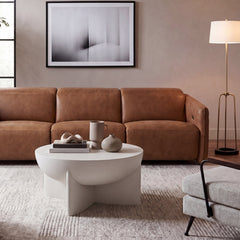 Coffee Table, Round Stone Top with White Pedestal Base
