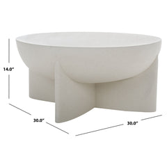 Coffee Table, Round Stone Top with White Pedestal Base