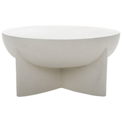 Coffee Table, Round Stone Top with White Pedestal Base
