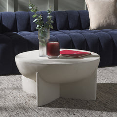 Coffee Table, Round Stone Top with White Pedestal Base