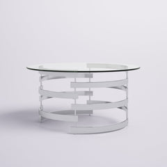 Coffee Table, Round Tempered Glass Top with Chrome Iron Frame