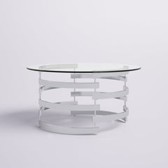 Coffee Table, Round Tempered Glass Top with Chrome Iron Frame