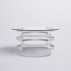 Coffee Table, Round Tempered Glass Top with Chrome Iron Frame