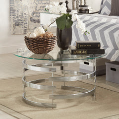 Coffee Table, Round Tempered Glass Top with Chrome Iron Frame