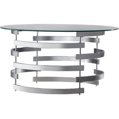 Coffee Table, Round Tempered Glass Top with Chrome Iron Frame