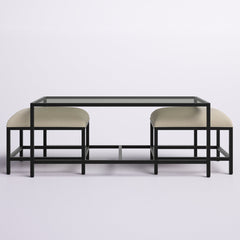 Coffee Table Set, 3-Piece, Clear Glass Top, Black Steel Base