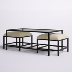 Coffee Table Set, 3-Piece, Clear Glass Top, Black Steel Base