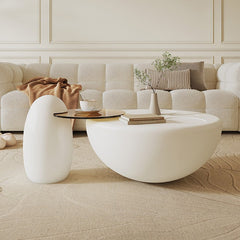 Coffee Table Set, White, Manufactured Wood and Tempered Glass