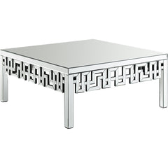 Coffee Table, Silver Glass Top with Mirrored Base
