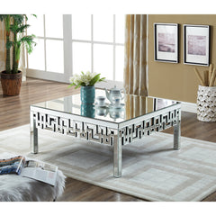 Coffee Table, Silver Glass Top with Mirrored Base