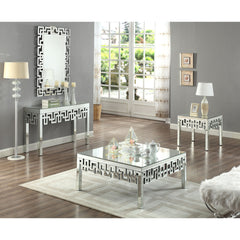 Coffee Table, Silver Glass Top with Mirrored Base