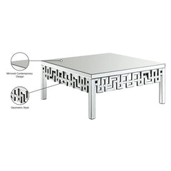 Coffee Table, Silver Glass Top with Mirrored Base