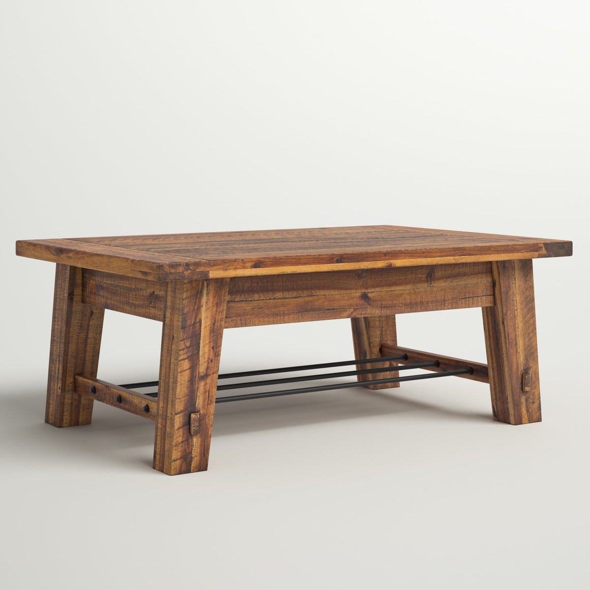 Coffee Table, Solid Acacia Wood with Metal Accents, Brown