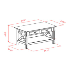 Coffee Table, Solid and Engineered Wood with Drawers, Cappuccino