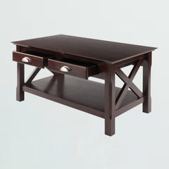 Coffee Table, Solid and Engineered Wood with Drawers, Cappuccino