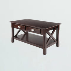Coffee Table, Solid and Engineered Wood with Drawers, Cappuccino