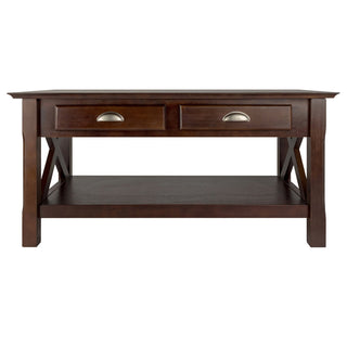 Coffee Table, Solid and Engineered Wood with Drawers, Cappuccino