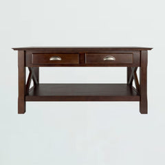 Coffee Table, Solid and Engineered Wood with Drawers, Cappuccino