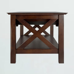 Coffee Table, Solid and Engineered Wood with Drawers, Cappuccino