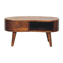 Coffee Table, Solid Mango Wood with Drawer and Open Shelf