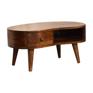 Coffee Table, Solid Mango Wood with Drawer and Open Shelf