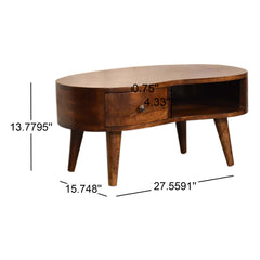 Coffee Table, Solid Mango Wood with Drawer and Open Shelf