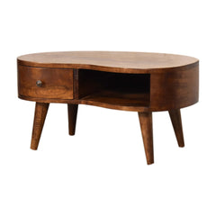 Coffee Table, Solid Mango Wood with Drawer and Open Shelf
