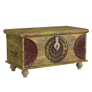 Coffee Table, Solid Mango Wood with Lockable Storage, Green and Brown