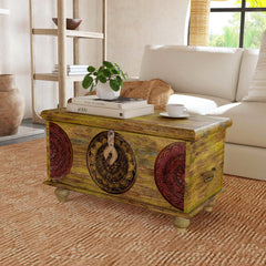 Coffee Table, Solid Mango Wood with Lockable Storage, Green and Brown