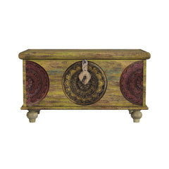 Coffee Table, Solid Mango Wood with Lockable Storage, Green and Brown