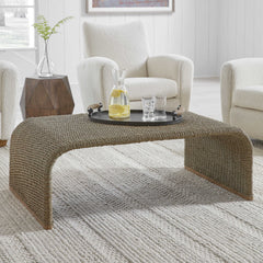 Coffee Table, Solid Mango Wood with Sled Base in Natural