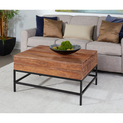 Coffee Table, Solid Sheesham Wood, Brown with Black Iron Base