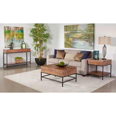 Coffee Table, Solid Sheesham Wood, Brown with Black Iron Base