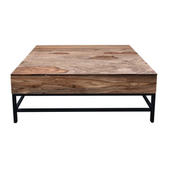 Coffee Table, Solid Sheesham Wood, Brown with Black Iron Base