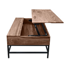 Coffee Table, Solid Sheesham Wood, Brown with Black Iron Base