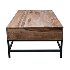 Coffee Table, Solid Sheesham Wood, Brown with Black Iron Base