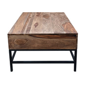Coffee Table, Solid Sheesham Wood, Brown with Black Iron Base