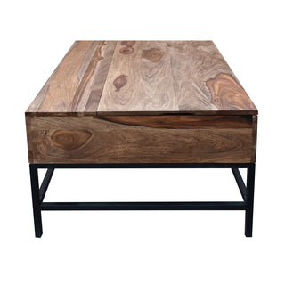 Coffee Table, Solid Sheesham Wood, Brown with Black Iron Base