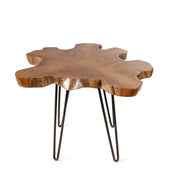 Coffee Table, Solid Teak, Brown Top with Black Iron Base