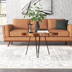Coffee Table, Solid Teak, Brown Top with Black Iron Base