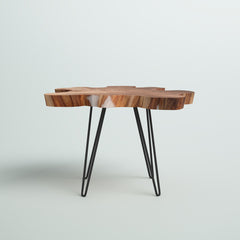 Coffee Table, Solid Teak, Brown Top with Black Iron Base