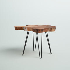 Coffee Table, Solid Teak, Brown Top with Black Iron Base