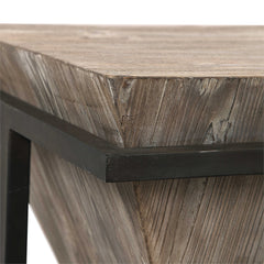 Coffee Table, Solid Wood Top, Gray Wash and Black Iron Base