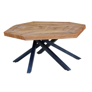 Coffee Table, Solid Wood Top in Brown with Black Metal Base