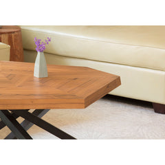 Coffee Table, Solid Wood Top in Brown with Black Metal Base