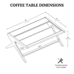 Coffee Table, Solid Wood with Glass Top in Pecan